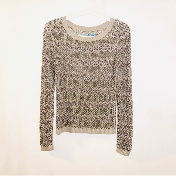ALICE + OLIVIA Taupe Brenna Beaded Crochet Sweater - Picture 3 of 13